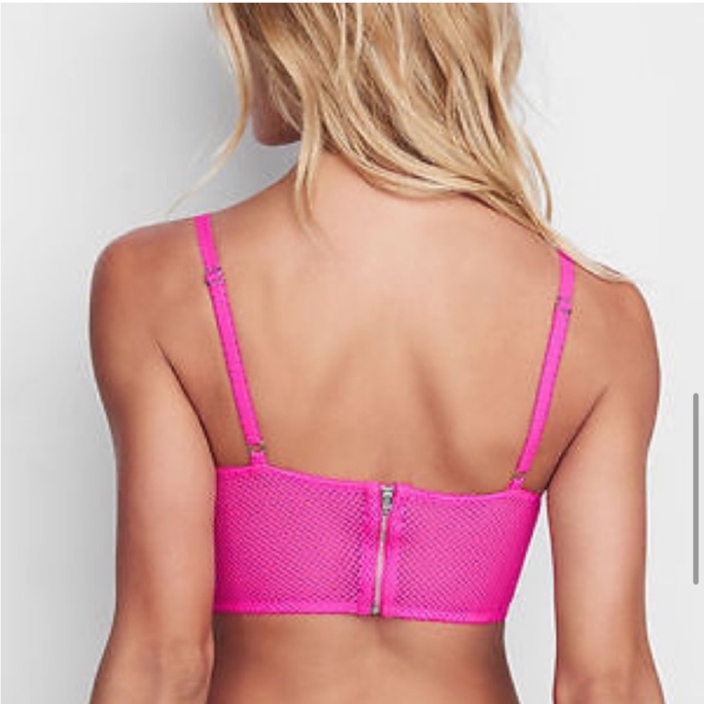 VICTORIA’S SECRET Dream Angels Eyelash Bra Floral Lace Long Line Demi Pink 36D - Picture 2 of 15